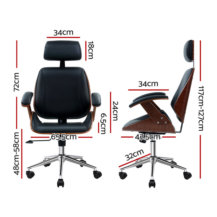 Wooden Office Chair Computer Gaming Chairs Executive Leather Black