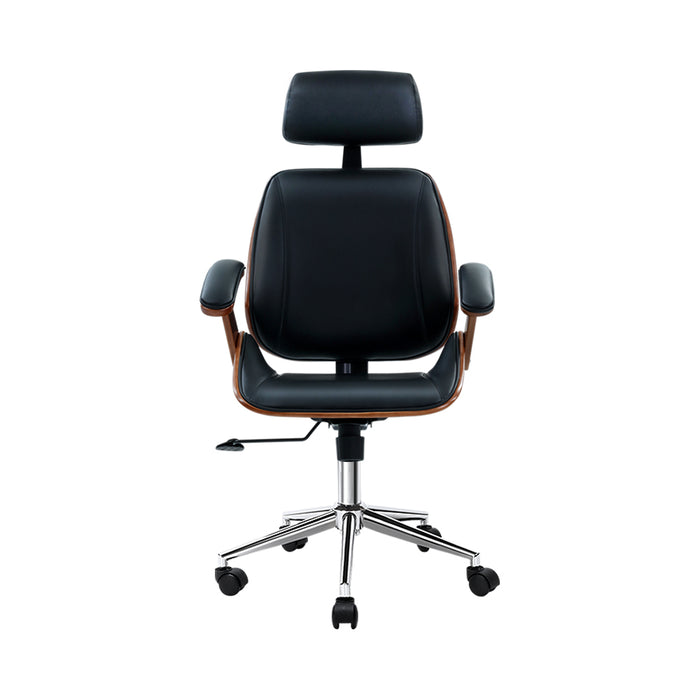 Wooden Office Chair Computer Gaming Chairs Executive Leather Black