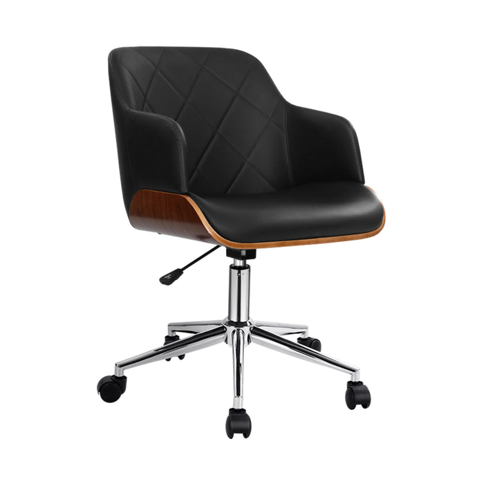 Wooden Office Chair Computer PU Leather Desk Chairs Executive Black Wood