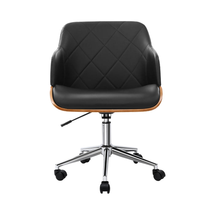 Wooden Office Chair Computer PU Leather Desk Chairs Executive Black Wood