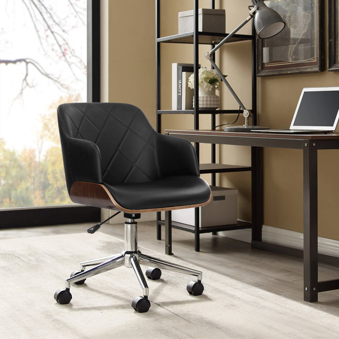 Wooden Office Chair Computer PU Leather Desk Chairs Executive Black Wood