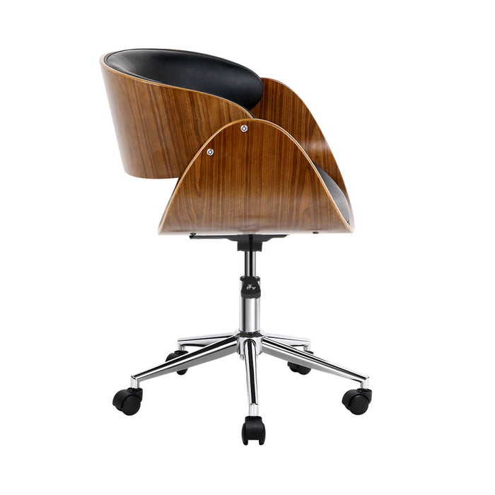 Office Chair Wooden and Leather Black