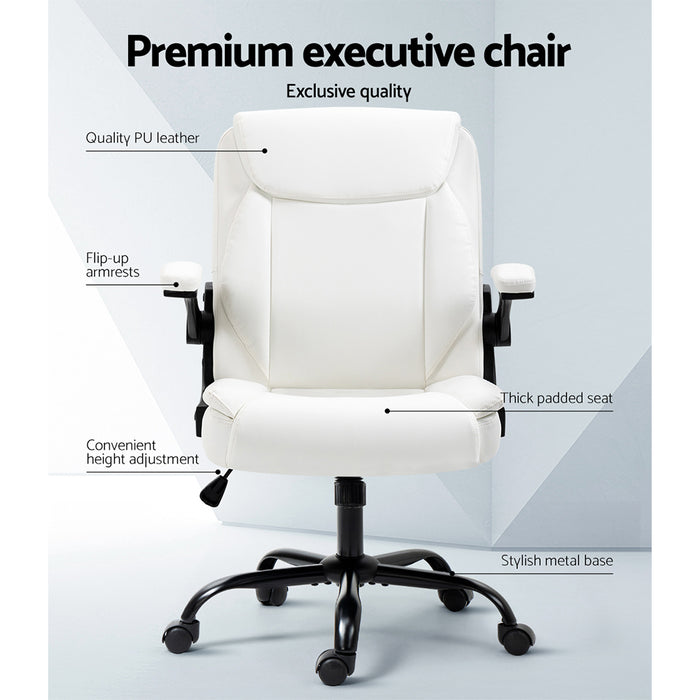 Office Chair Leather Computer Executive Chairs Gaming Study Desk White