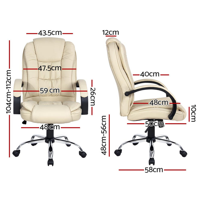 Office Chair Gaming Computer Chairs Executive PU Leather Seat Beige