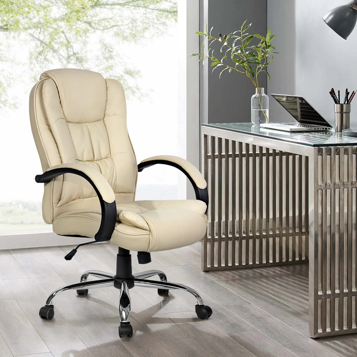 Office Chair Gaming Computer Chairs Executive PU Leather Seat Beige