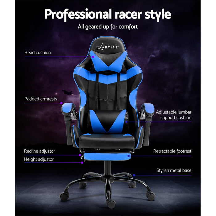 Office Chair Leather Gaming Chairs Footrest Recliner Study Work Blue