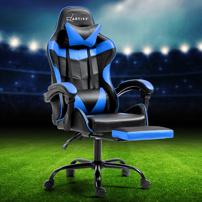 Office Chair Leather Gaming Chairs Footrest Recliner Study Work Blue