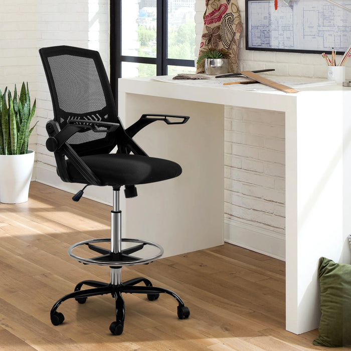 Office Chair Veer Drafting Stool Mesh Chairs Flip Up Armrest Black