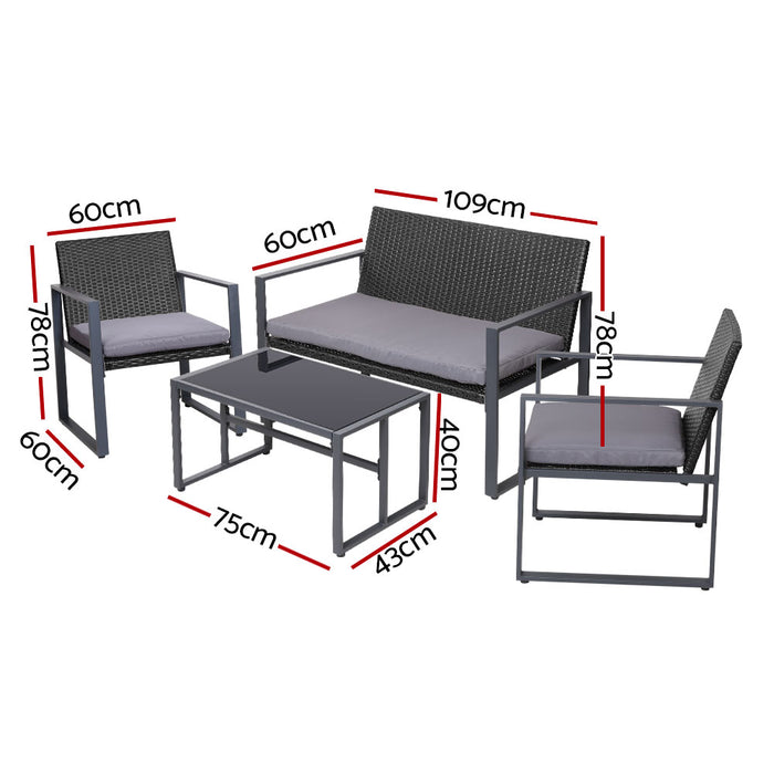 4 PCS Outdoor Dining Set Lounge Setting Patio Wicker Chairs Table w/Cover