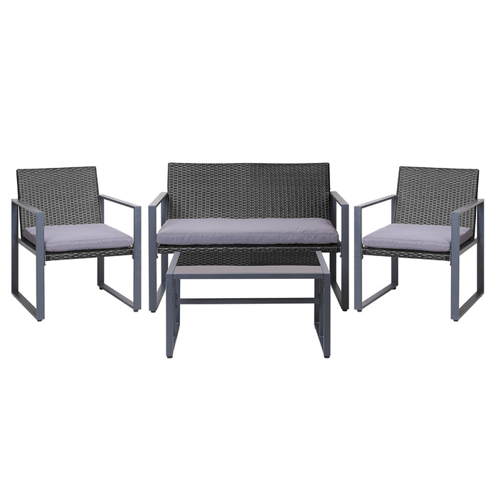 4 PCS Outdoor Dining Set Lounge Setting Patio Wicker Chairs Table w/Cover