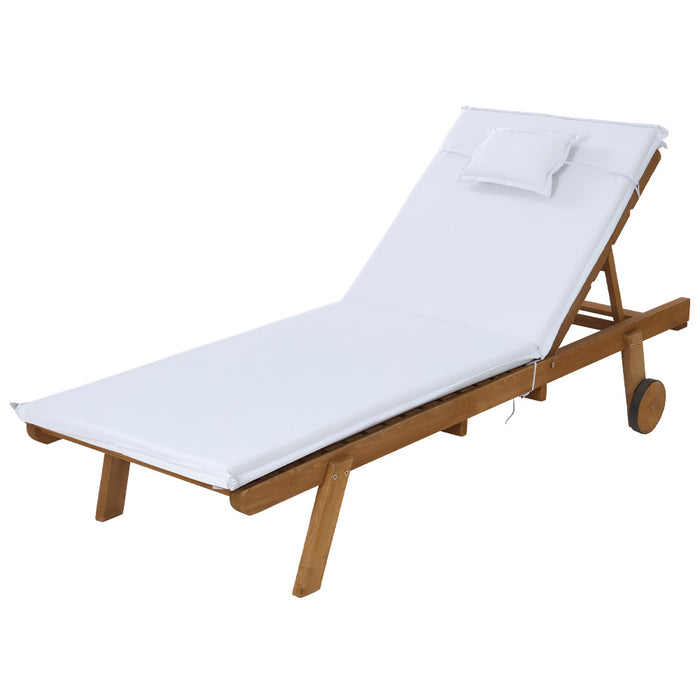 Sun Lounge Wooden Lounger Outdoor Furniture Day Bed Wheel Patio White