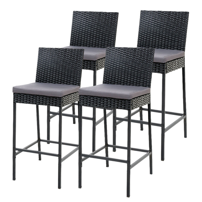 Set of 4 Outdoor Bar Stools Dining Chairs Wicker Furniture