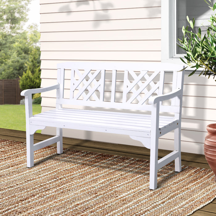 Wooden Garden Bench 2 Seat Patio Furniture Timber Outdoor Lounge Chair White