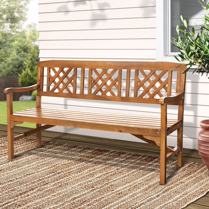 Wooden Garden Bench 3 Seat Patio Furniture Timber Outdoor Lounge Chair Natural