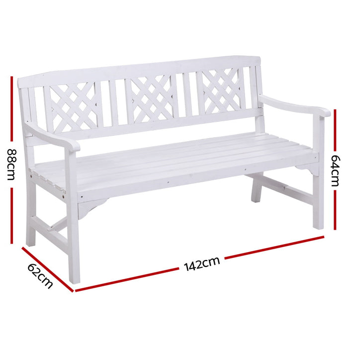 Wooden Garden Bench 3 Seat Patio Furniture Timber Outdoor Lounge Chair White