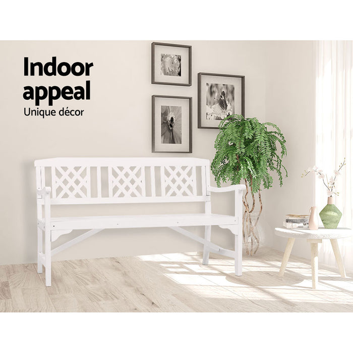 Wooden Garden Bench 3 Seat Patio Furniture Timber Outdoor Lounge Chair White