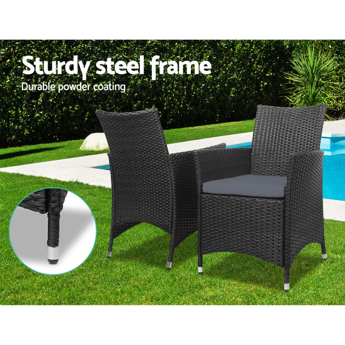 3 Piece Wicker Outdoor Furniture Set - Black