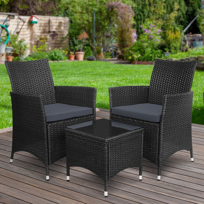 3pc Bistro Wicker Outdoor Furniture Set Black