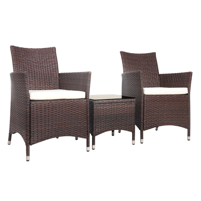 3pc Bistro Wicker Outdoor Furniture Set Brown