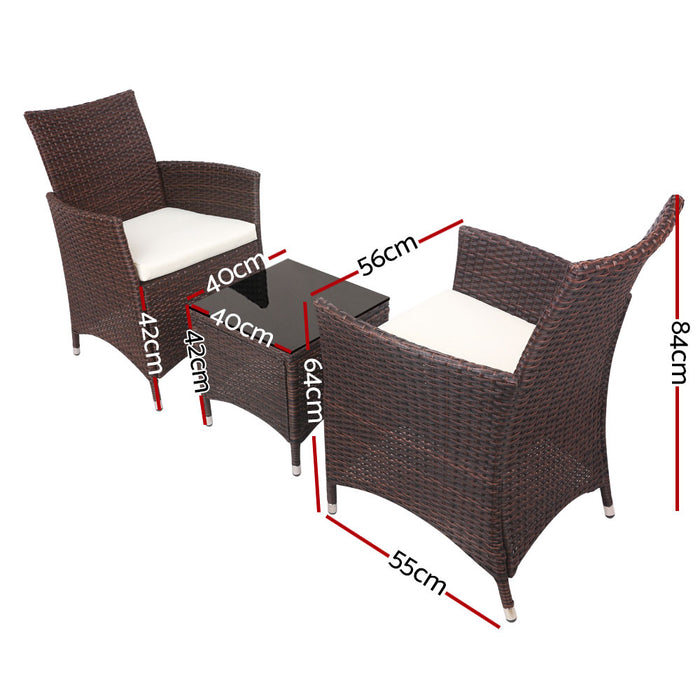 3pc Bistro Wicker Outdoor Furniture Set Brown