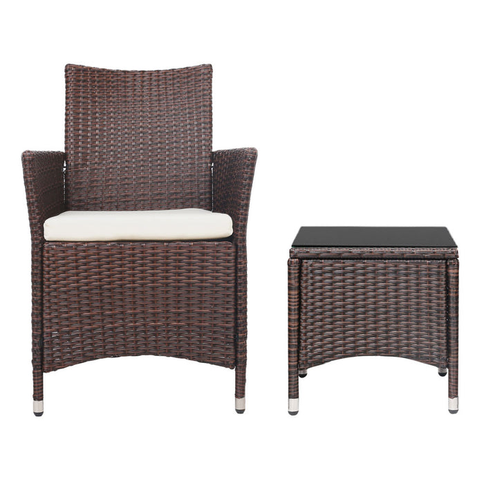 3pc Bistro Wicker Outdoor Furniture Set Brown