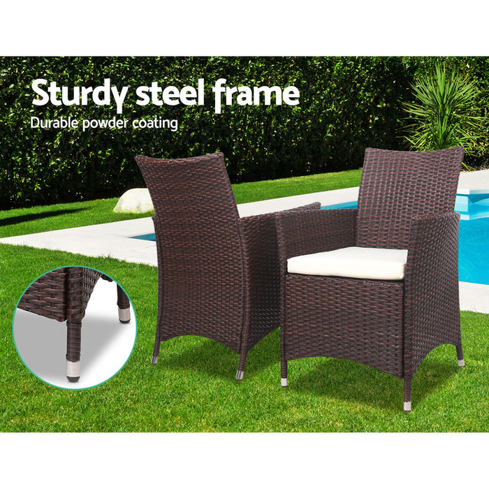 3pc Bistro Wicker Outdoor Furniture Set Brown