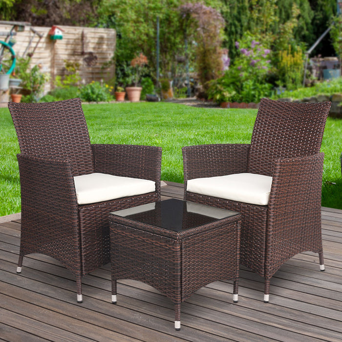 3pc Bistro Wicker Outdoor Furniture Set Brown