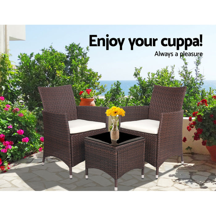 3pc Bistro Wicker Outdoor Furniture Set Brown