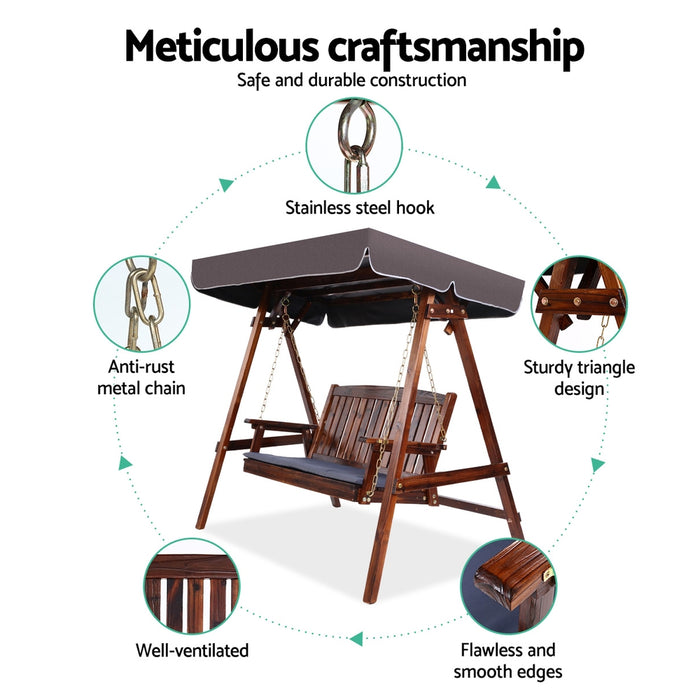 Wooden Swing Chair Garden Bench Canopy 3 Seater Outdoor Furniture