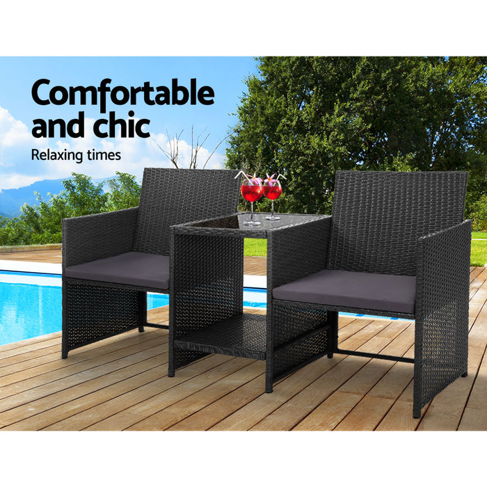 Outdoor Setting Wicker Loveseat Birstro Set Patio Garden Furniture Black