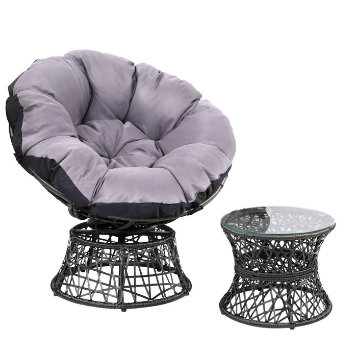 Outdoor Papasan Chairs Table Lounge Setting Patio Furniture Wicker Black