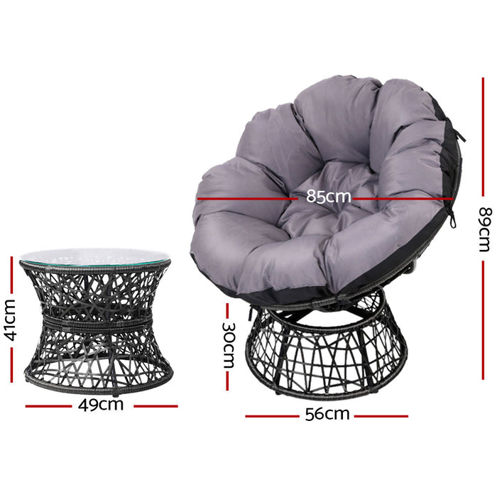 Outdoor Papasan Chairs Table Lounge Setting Patio Furniture Wicker Black