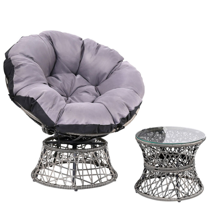 Outdoor Papasan Chairs Table Lounge Setting Patio Furniture Wicker Grey