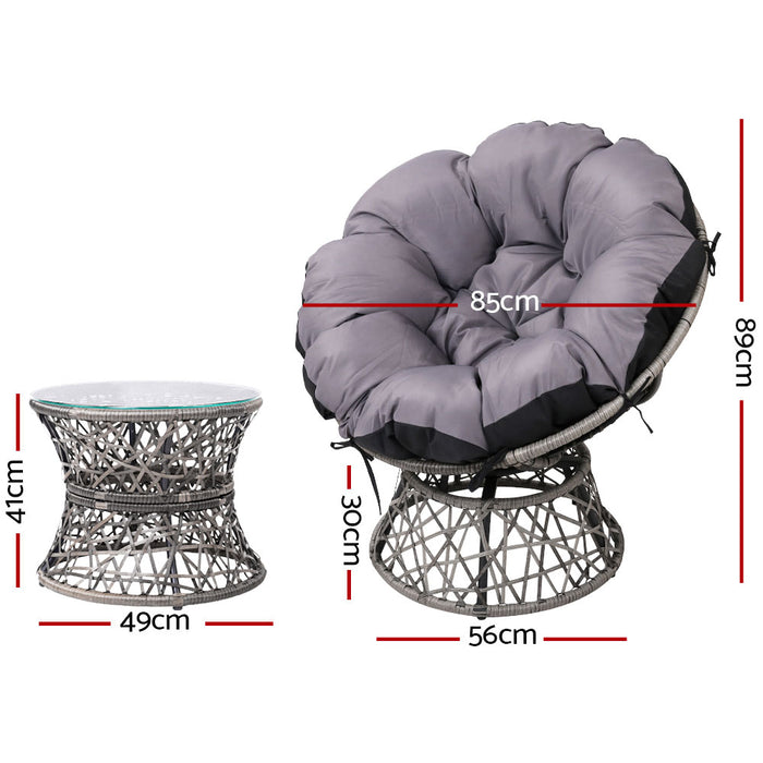 Outdoor Papasan Chairs Table Lounge Setting Patio Furniture Wicker Grey