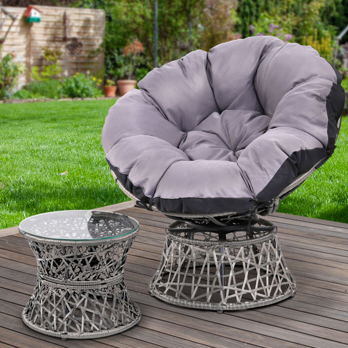 Outdoor Papasan Chairs Table Lounge Setting Patio Furniture Wicker Grey