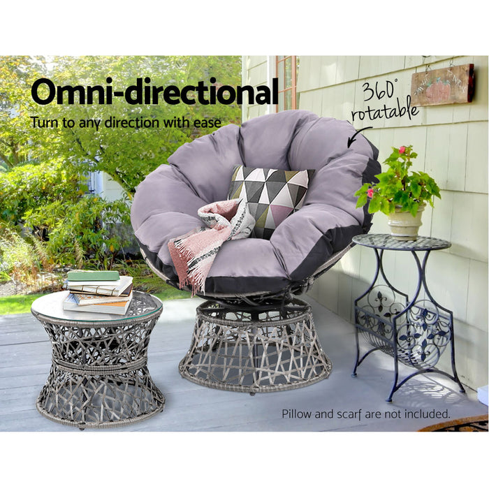 Outdoor Papasan Chairs Table Lounge Setting Patio Furniture Wicker Grey