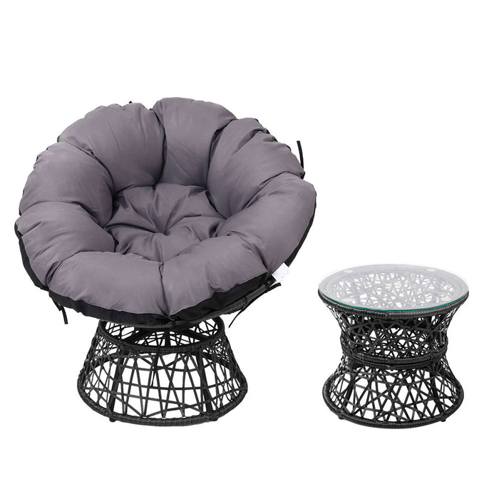 Outdoor Lounge Setting Papasan Chairs Table Patio Furniture Wicker Black