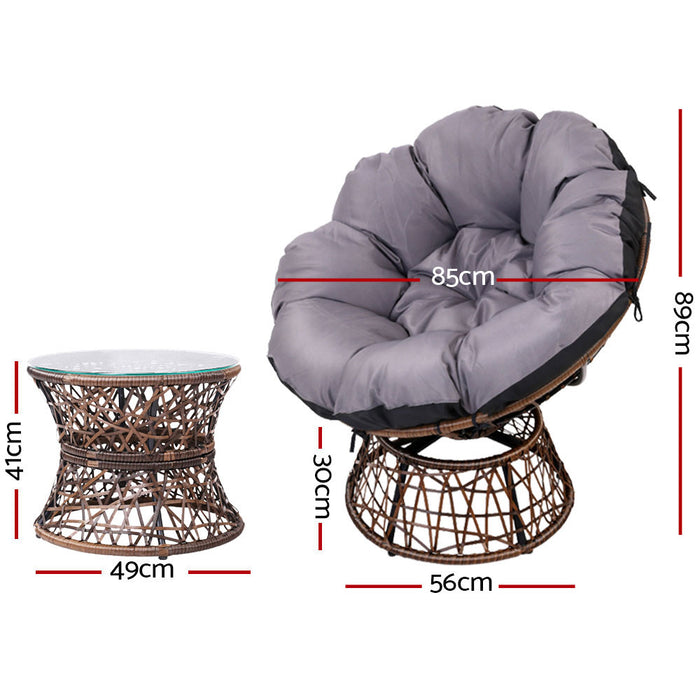 Outdoor Lounge Setting Papasan Chairs Table Patio Furniture Wicker Brown