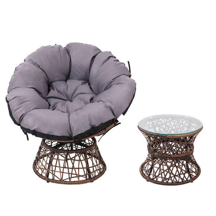 Outdoor Lounge Setting Papasan Chairs Table Patio Furniture Wicker Brown