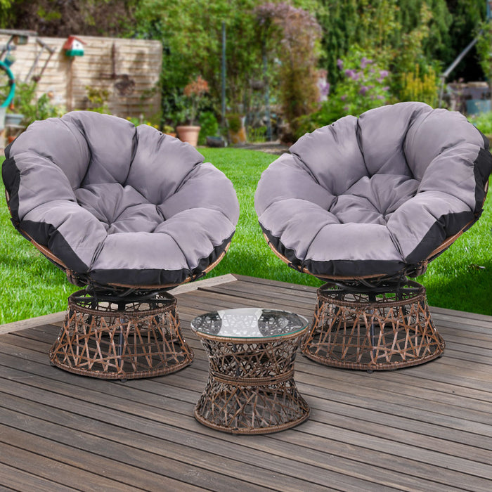 Outdoor Lounge Setting Papasan Chairs Table Patio Furniture Wicker Brown