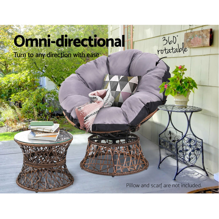 Outdoor Lounge Setting Papasan Chairs Table Patio Furniture Wicker Brown