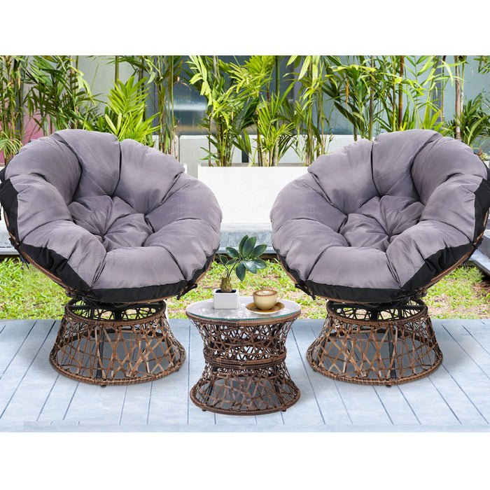 Outdoor Lounge Setting Papasan Chairs Table Patio Furniture Wicker Brown