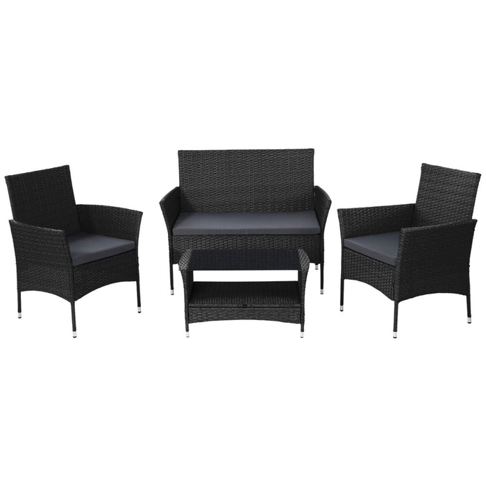 4 Piece Outdoor Dining Set Furniture Lounge Setting Table Chairs Black