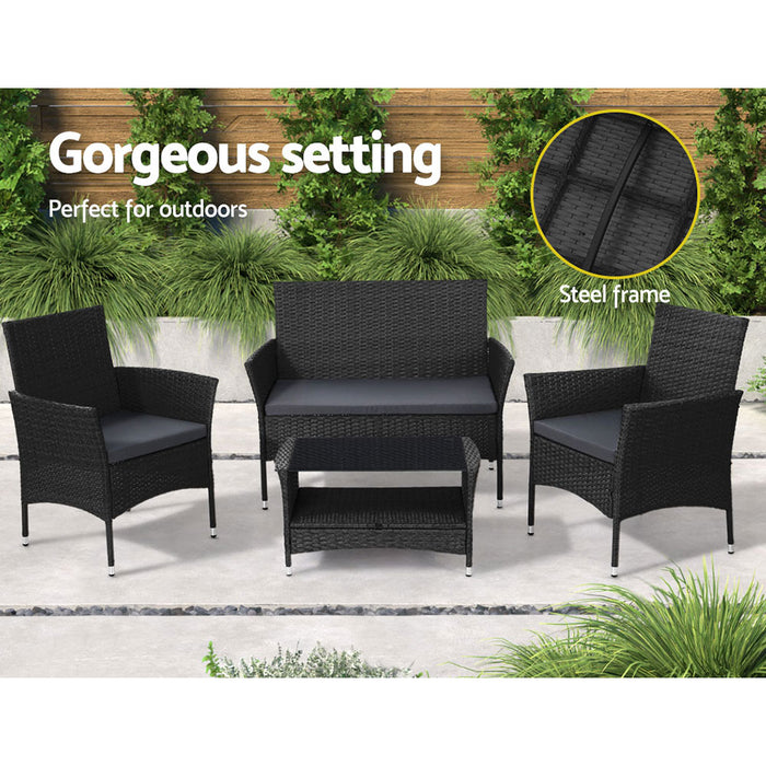 4 Piece Outdoor Dining Set Furniture Lounge Setting Table Chairs Black