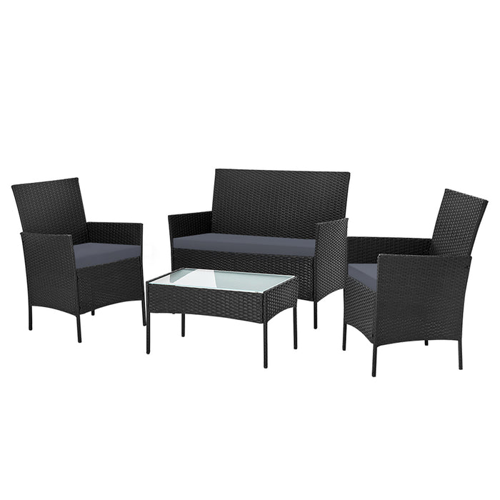 4-piece Outdoor Lounge Setting Wicker Patio Furniture Dining Set Black