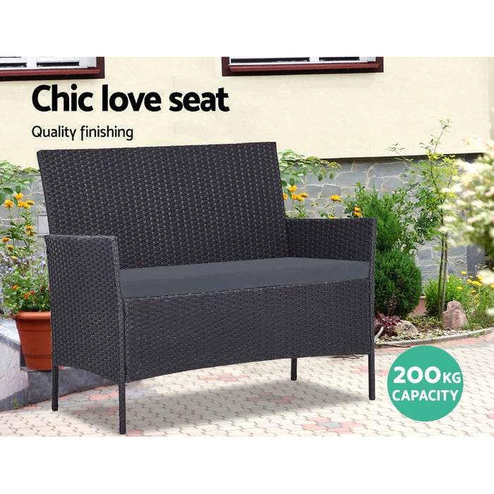 4-piece Outdoor Lounge Setting Wicker Patio Furniture Dining Set Black