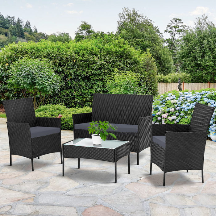 4-piece Outdoor Lounge Setting Wicker Patio Furniture Dining Set Black