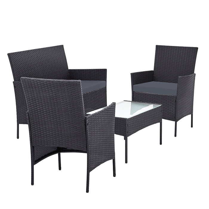 4-piece Outdoor Lounge Setting Wicker Patio Furniture Dining Set Grey