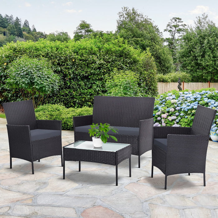 4-piece Outdoor Lounge Setting Wicker Patio Furniture Dining Set Grey