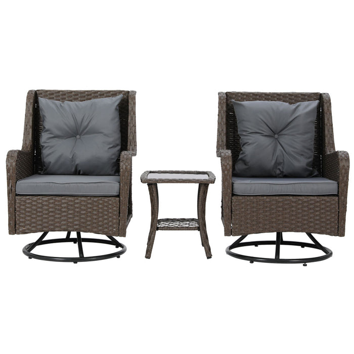 Outdoor Chairs Patio Furniture Lounge Setting 3 Pcs Wicker Swivel Chair Table Bistro Set